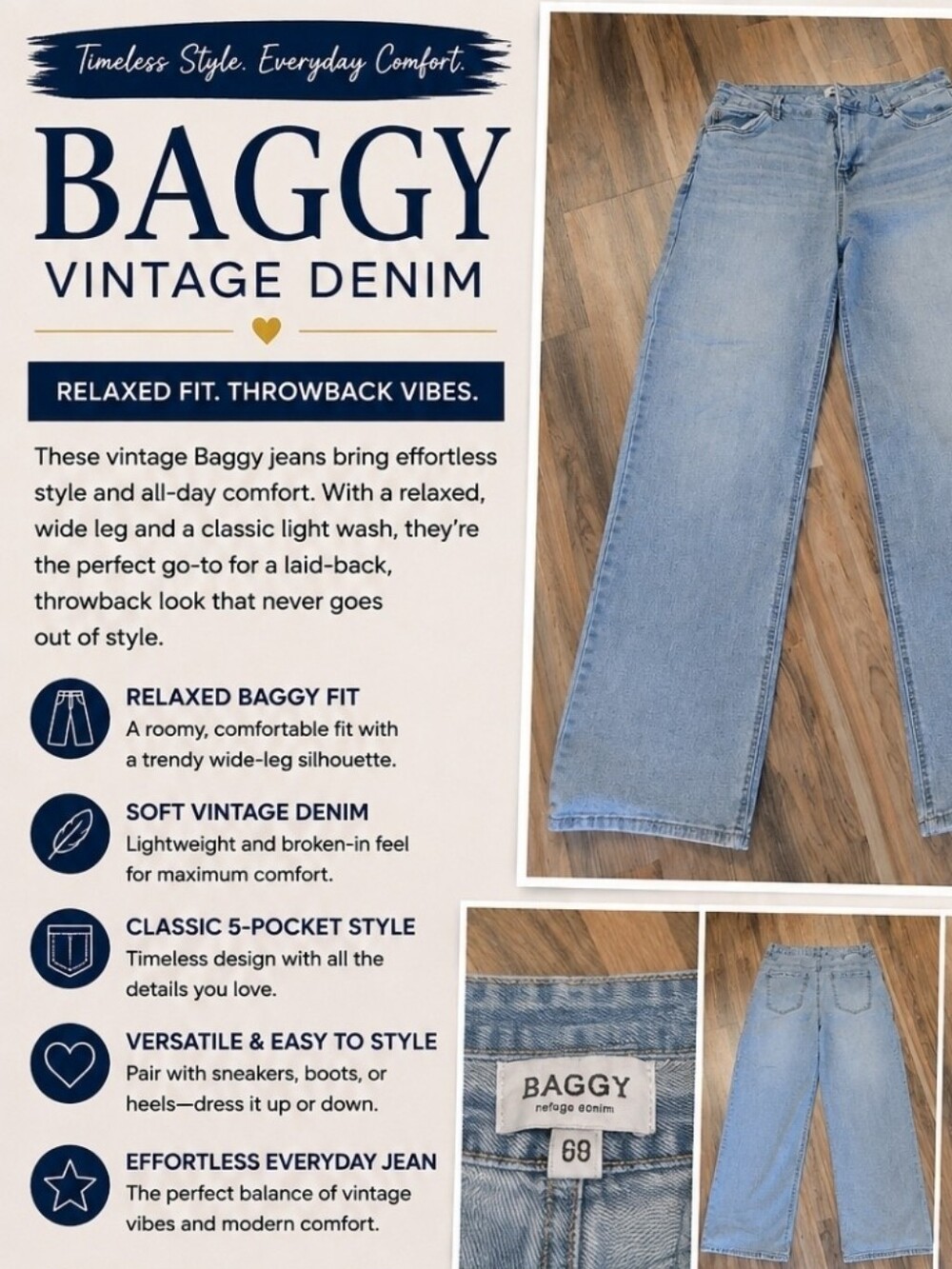 Baggy Refuge Denim Women’s Size 9 Light Wash Wide Leg Relaxed Jeans